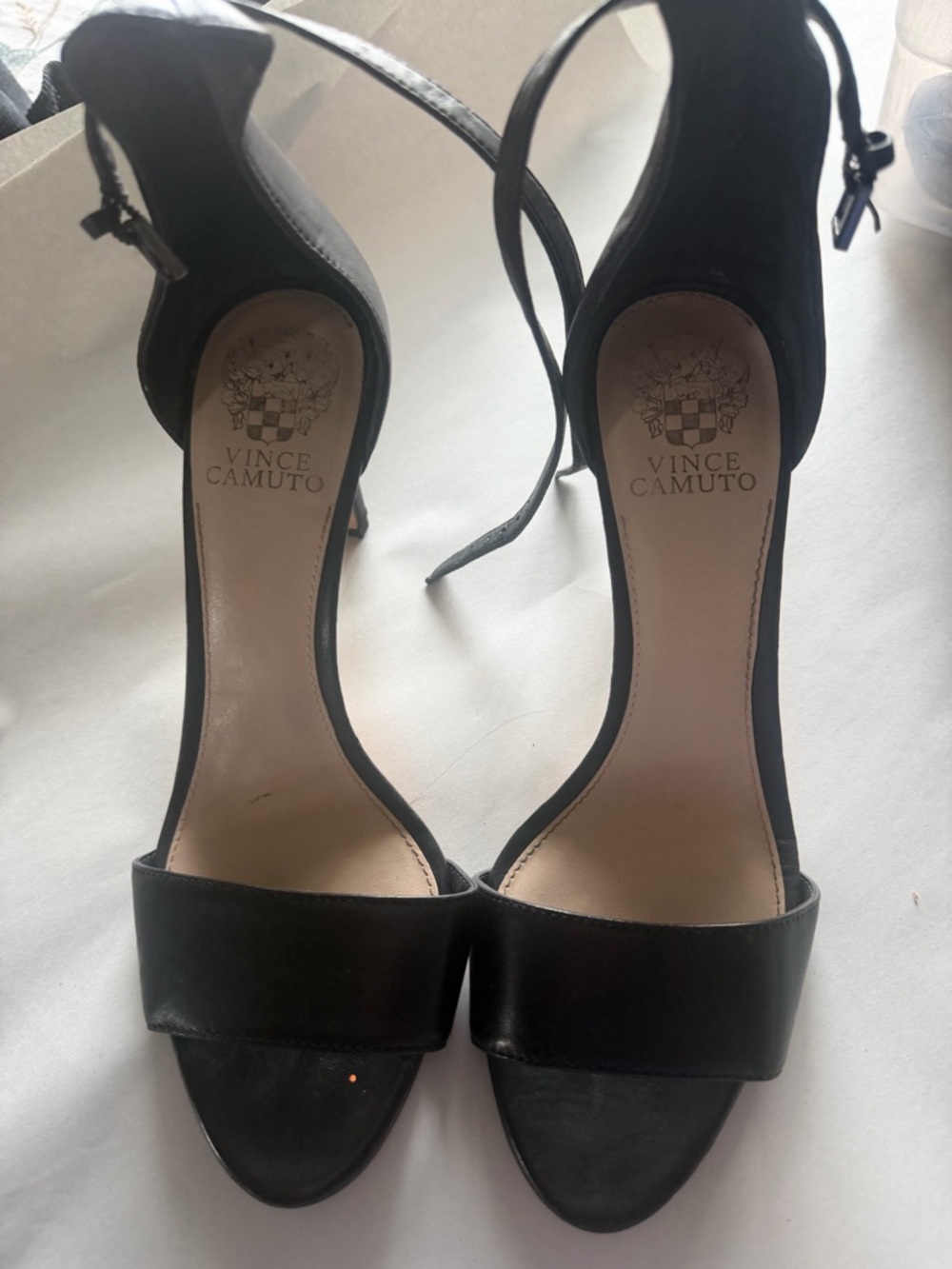 Vince Camuto Black Leather Open-Toe Ankle-Strap Heels